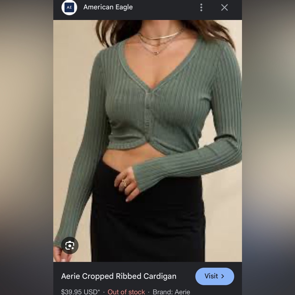 Aerie Ribbed Cropped Cardigan - Picture 7 of 7